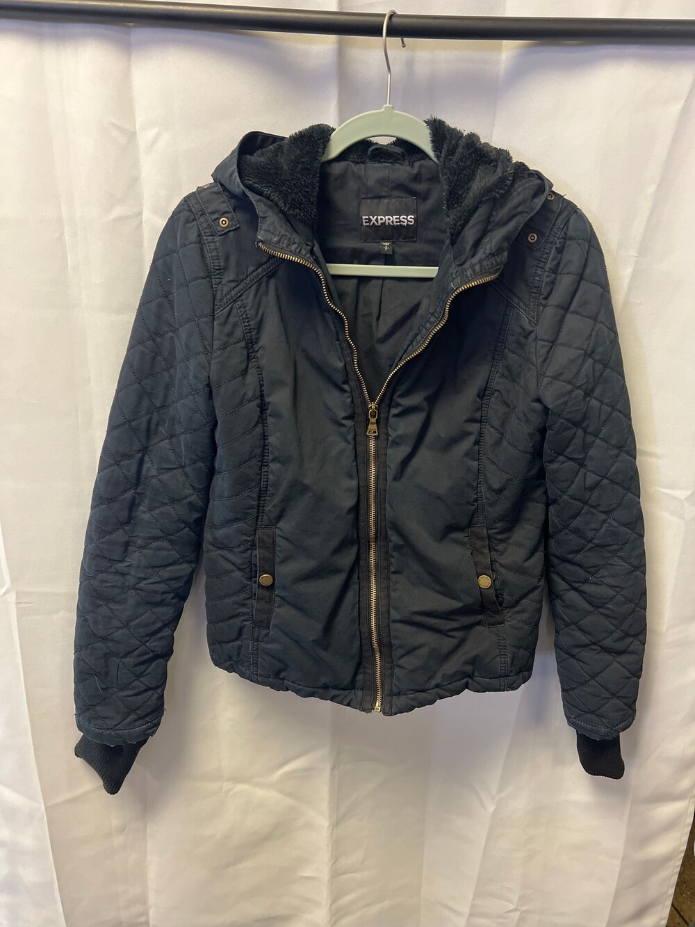 Express Black Quilted Hooded Jacket Women's Medium